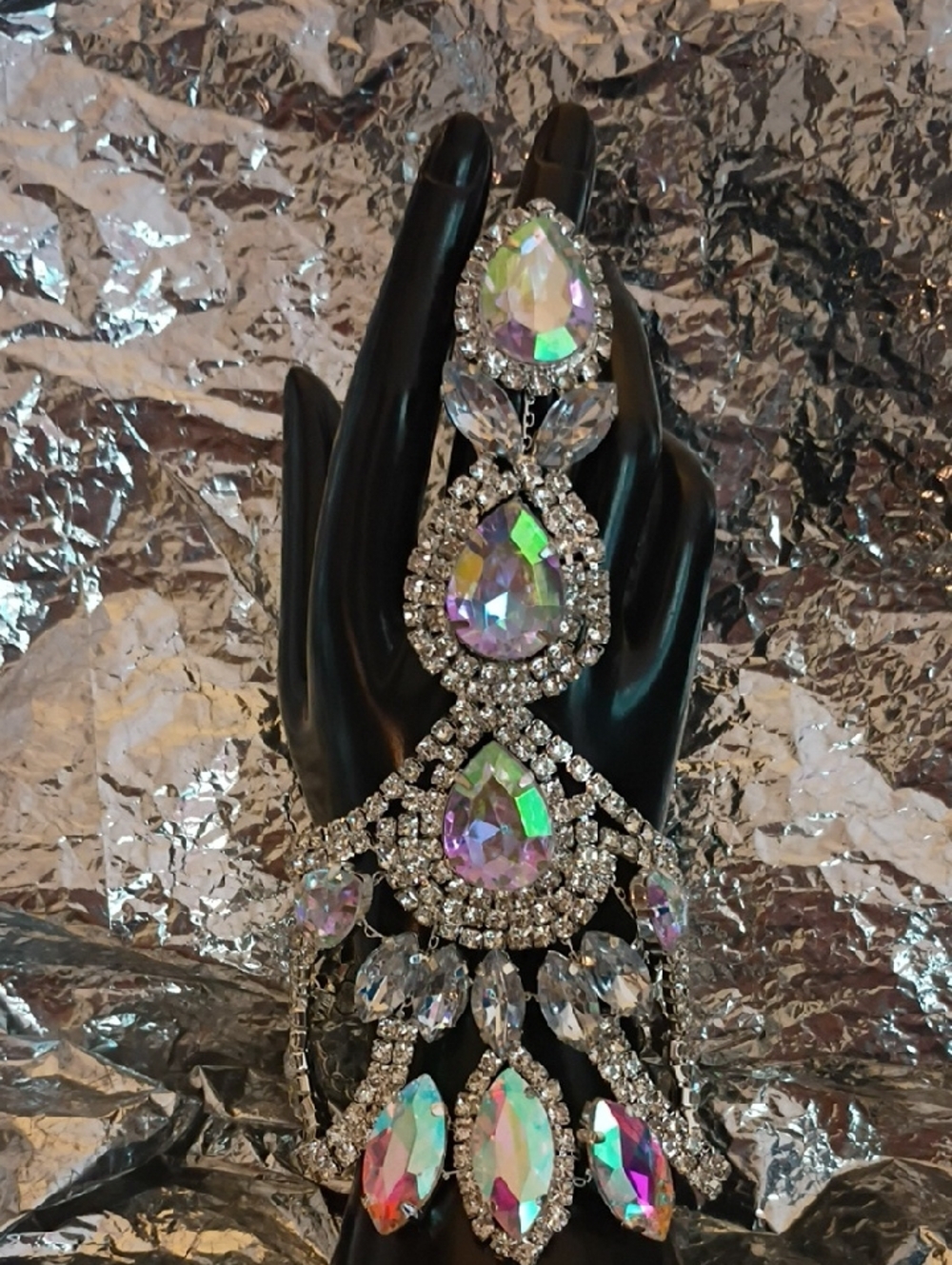 Crystal Teardrop Statement Handpiece - Aurora Borealis